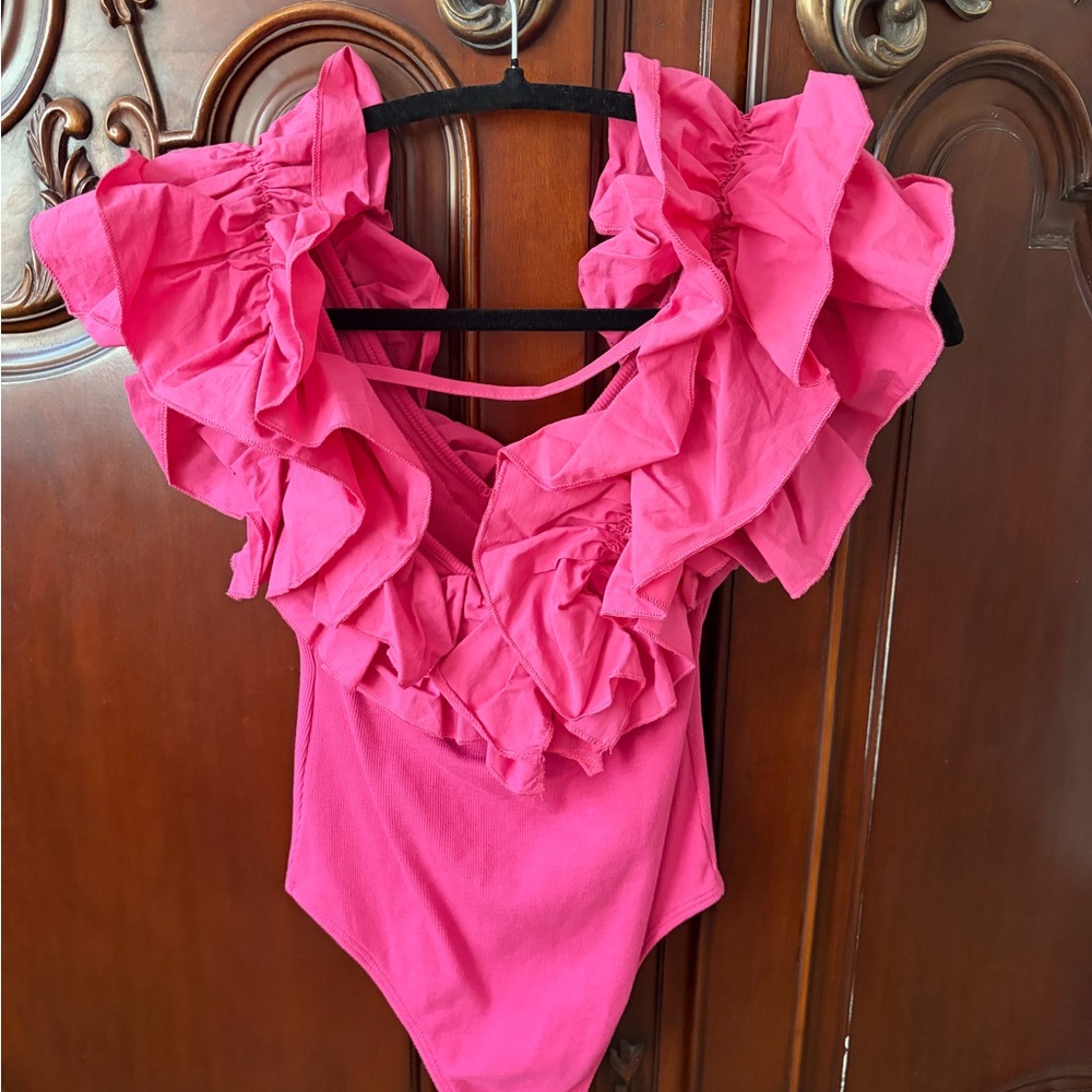Zara Vibrant Pink Ruffled Bodysuit